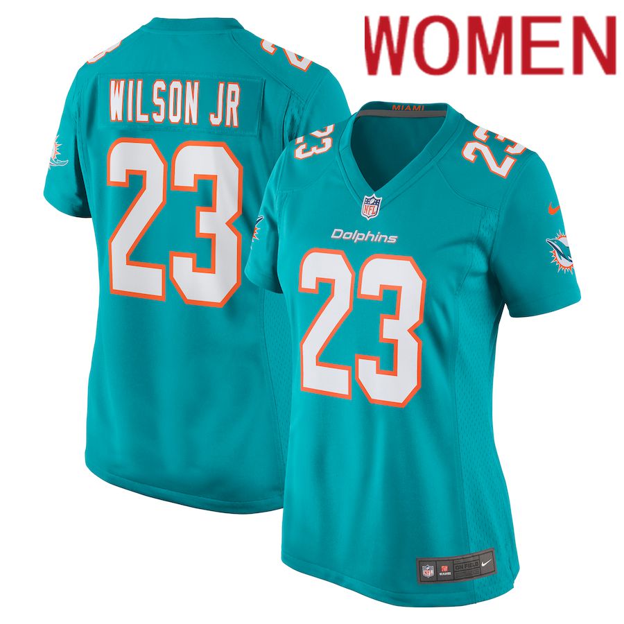 Women Miami Dolphins 23 Jeff Wilson Jr Nike Aqua Game Player NFL Jersey